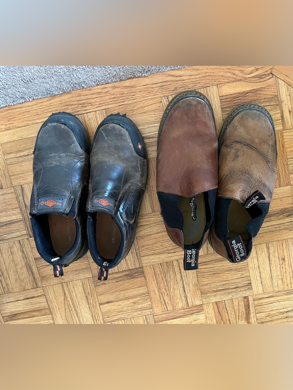 Merrell Men’s Black and Brown Leather Slip-On Loafers